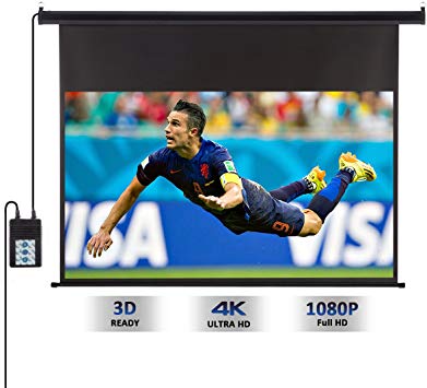 Projector Screen Electric Motorised 120 Inch 266cm x 149cm 3D HD 4K 16:9 Projector Screen with Remote Control Up and Down for Home and Office