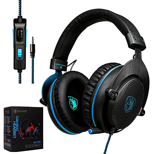 TechVibe 2017 SADES CX-778 PS4 Xbox One 3.5mm Gaming Headset Over-Ear Gaming Headphones With Mic, Volume Control, Noise Cancelling, Headphone Case For PC, Smart Phones, Tablet, Laptops - Blue Black