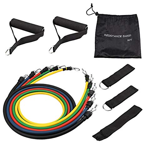 TOPELEK Exercise Resistance Bands Set Up to 100LBS, 5 Pcs Training Fitness Tubes with Handle Door Anchor, Elastic bands for Gym Weight Exercise Men and Women