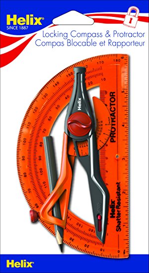Helix Plastic Compass and Protractor Set, Color May Vary, Assorted Colors (18803)