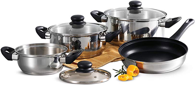 Tramontina Primaware 80117/585DS Stainless Steel Induction-Ready Tri-Ply Base 7-Piece Cookware Set