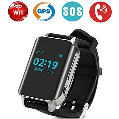 TKSTAR GPS Tracker Watch for Elderly, WiFi LBS GPS Realtime Tracking Large Screen 2 Way Calls SOS Alert Waterproof Wristwatch with HR Support SIM Card A16 (Black)