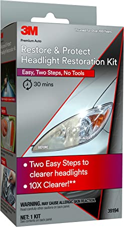 3M Auto Restore and Protect Headlight Restoration Kit, Clearer Headlights in 2 Easy Steps, 39194