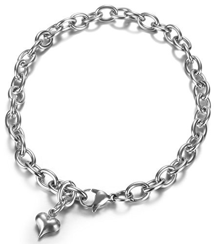 Cat Eye Jewels 316L Stainless Steel Rolo Chain Women's Bracelet Adjustable Length 5"~8.5" Polished Heart Charms Lobster Clasp(ZP-20)