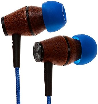 Symphonized XTC Premium Genuine Wood In-ear Noise-isolating Headphones with Microphone Blue Nylon Cord