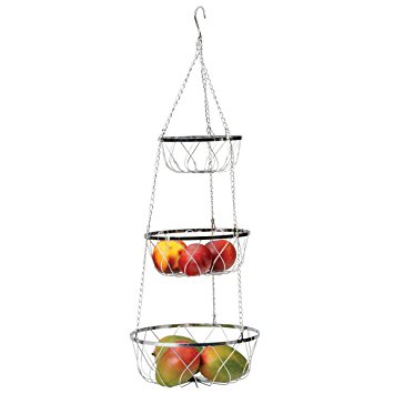 RSVP 3-Tier Hanging Fancy Chrome Wire Fruit Basket