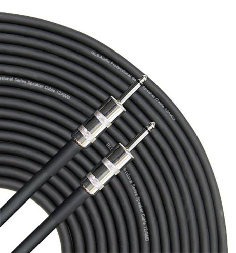 GLS Audio 25 feet Speaker Cable 12AWG Patch Cords - 25 ft 1/4" to 1/4" Professional Speaker Cables Black 12 Gauge Wire - Pro 25' Phono 6.3mm Cord 12G - Single