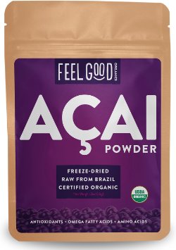 Organic ACAI Powder Freeze-Dried - 2oz Resealable Bag - 100 Raw Antioxidant Superfood Berry From Brazil - by Feel Good Organics