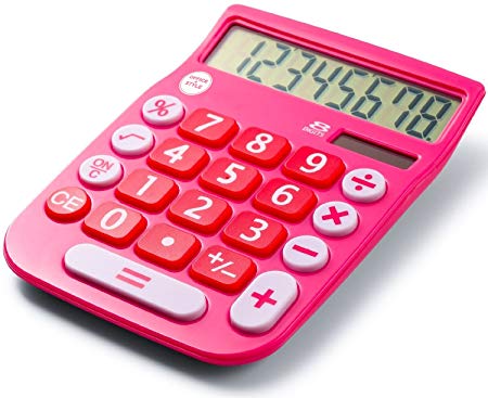 Office Style 8 Digit Dual Powered Desktop Calculator, LCD Display, Pink