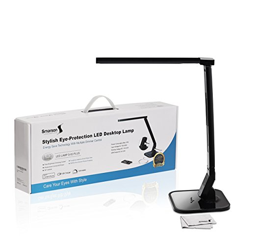 Smarson LED Desk Lamp, 4 Light Modes, 5 Dimmer Levels, USB Port, Black