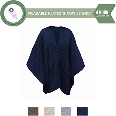 Perfect Fit Serta Heated Snuggler Wrap Throw-with 5 setting controller Navy electric-blankets, 50 x 60