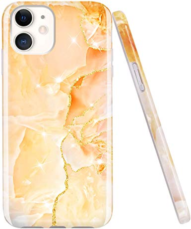 JAHOLAN iPhone 11 Case Gold Glitter Sparkle Marble Design Clear Bumper TPU Soft Rubber Silicone Cover Phone Case for iPhone 11 6.1 inch 2019 - Gold