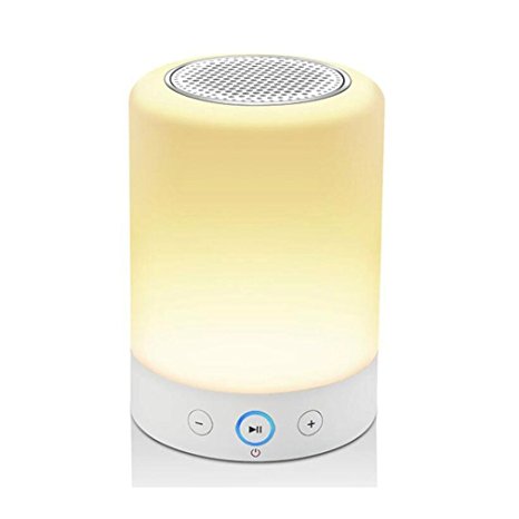 BonyTek Wireless Bluetooth Speaker with Smart Touch Lamp Night Light,Bluetooth Speaker/ LED Desk Lamp/ Music Player/ Hands-free/ Sleep Mode/ FM Radio/ TF Card Supported - White