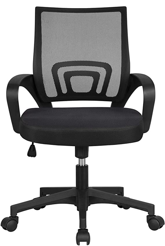 Yaheetech Executive Desk Chair Adjustable and Swivel Home Office Chair Mid-Back with Lumbar Support Ergonomic Task Chair with Extra-Large Mesh Seat