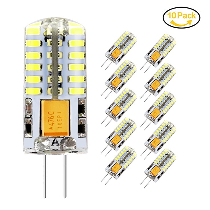 10 x G4 LED Bulbs, 3.5W (30W Halogen Bulb Equivalent) LED Light Bulbs, 300Lumens, 6000K Cool White, 360° Beam Angle, AC / DC 12V by Jpodream