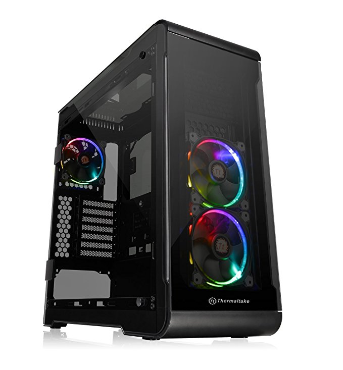 Thermaltake View 32 TG RGB 4 Tempered Glass Panels ATX Mid Tower Gaming Computer Case Chassis, 3 RGB Fan Pre-installed, One Button to RGB LED Illumination, Built-in RGB Switch Board, CA-1J2-00M1WN-00