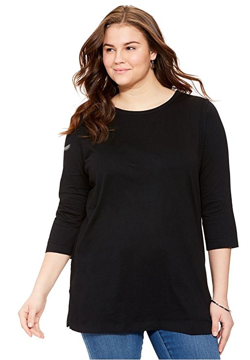 Women's Plus Size Perfect Three-Quarter Sleeve Scoop Neck Tunic