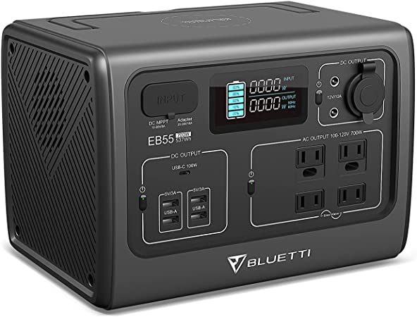 BLUETTI EB55 Portable Power Station, 700W/537Wh Solar Generator with 4 110V Pure Sine Wave AC Outlets, 2 100W USB-C, Wireless Charging, LiFePO4 Battery Backup for Camping Outdoor Trip Power Outage