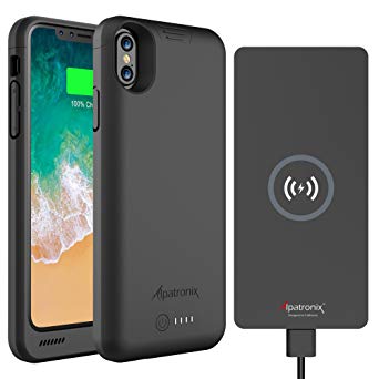 Alpatronix BXX   CX101 Portable Power Bundle includes 4200mAh iPhone X Battery Case Compatible with Qi Wireless Charging & 10W Thin Non-Slip Fast-Charging Wireless Charger Pad for Qi-enabled Devices