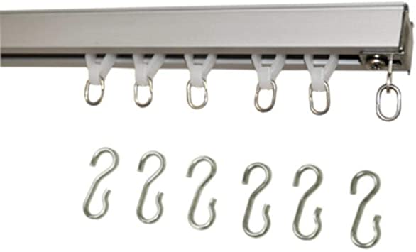 Ceiling Curtain Track Set with Wheeled Carriers and Hooks (12' in 2 Sections-Silver)