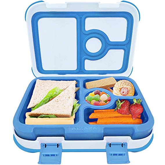 Bento Box for Kids, AIZARA Leakproof BPA Free Lunch Box Food Storage Container 4 Compartment Snack Packing for Travel & to-go Meal School Picnic Boys Girls Children and more (Blue)