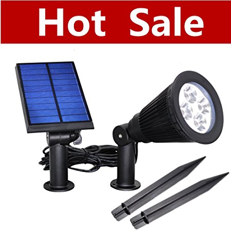 USYAO Security Super Bright Spotlight Solar Rechargeable Powered LED Light, Seperated Light and Solar Panel, Adjustable Angle Waterproof Outdoor Using,2 Insatallation Option