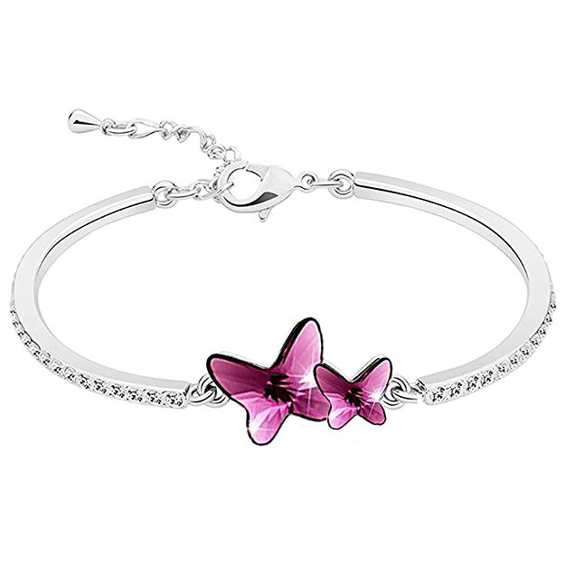 Peora Purple Swarovski Butterfly Crystal Designer Bracelet for Women and Girls