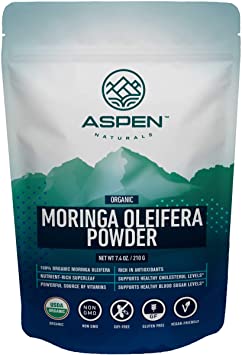 Aspen Naturals Organic Moringa Powder - Nutritious Superfood from The Oleifera Leaf. Powerful Source of Vitamins & Antioxidants. Add to Tea, Smoothies & Baked Goods - 30 Servings