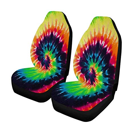 InterestPrint Close Up Shot of Colorful Tie Dye Front Car Seat Covers Set of 2, Car Seat Covers Front Seats Only Universal Fit