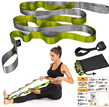 SUMYOUNG Yoga Strap, Stretch Strap with 12 Loops, Nonelastic Stretch Bands for Exercise, Physical Therapy, Pilates, Dance and Gymnastics, Extra Thick, Durable, Comes with Travel Bag and Door Anchor