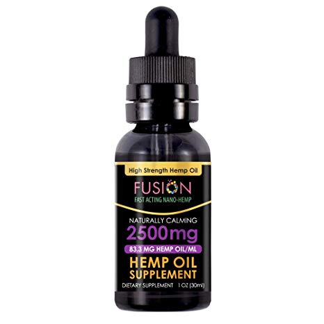 Fusion Pure Hemp Oil Extract (2500mg) for Pain, Anti-Anxiety, Stress Relief - Mood Improving Hemp Oil Supplement Increase Focus and Mood – Non GMO, Organic, Natural Hemp Oil