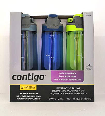 Contigo AutoSeal 3-Pack Water Bottles (Grey, Blue, Green