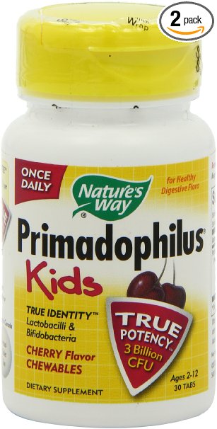 Natures Way Primadophilus for Kids Cherry 30 Count Chewables Pack of 2