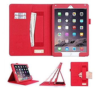 [Luxurious Protection] iPad Air 2 Case Cover, FYY® Premium PU Leather Case Stand Cover with Card Slots, Pocket, Elastic Hand Strap and Stylus Holder for iPad Air 2 Red (With Auto Wake/Sleep Feature)