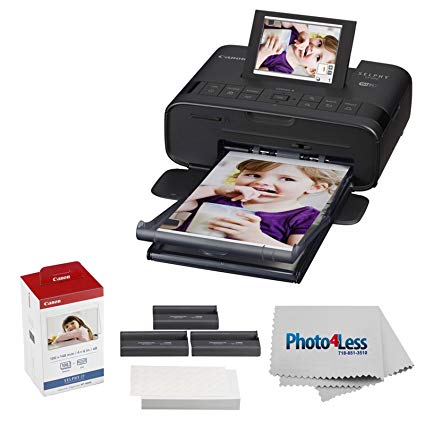 Canon SELPHY CP1300 Compact Photo Printer (Black)  Canon KP-108IN Color Ink and Paper Set  Photo4Less Cleaning Cloth - Deluxe Value Printer Bundle