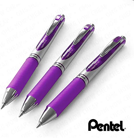 Pentel EnerGel XM BL77 - Retractable Liquid Gel Ink Pen - 0.7mm - 54% Recycled - Purple - Pack of 3