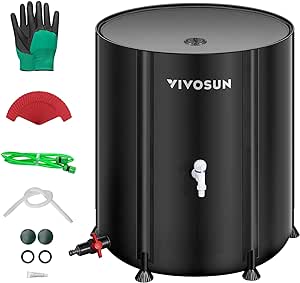 VIVOSUN Collapsible Rain Barrel, 132 Gallon Water Storage Tank with 1000D Oxford Cloth, Portable Rain Collection System Includes Two Spigots and Overflow Kit, Black