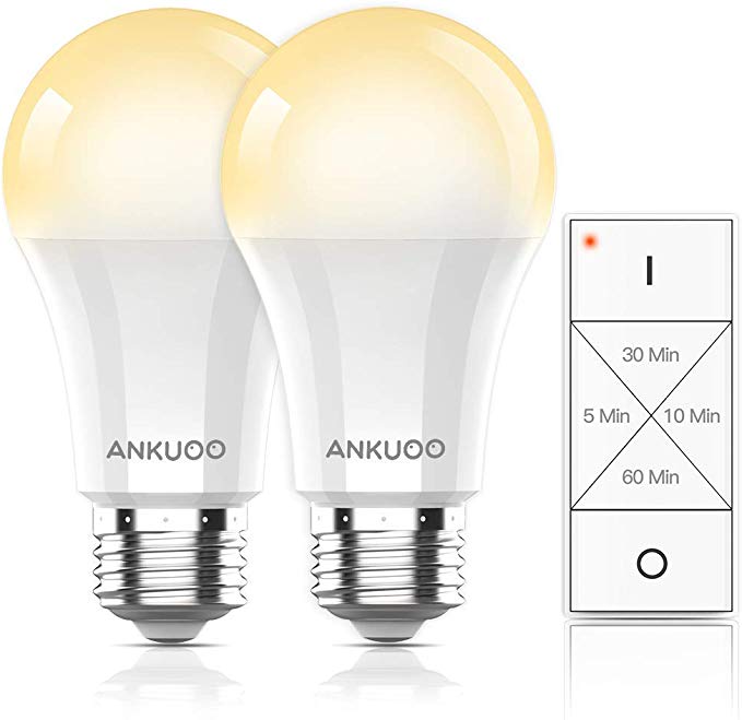 Remote Control LED Bulb by Ankuoo,Dimmable E26 LED Light Bulb with Wireless Light Switch,Wireless Bulbs Warm White,165 ft Range, 4 Timing,3 Way,No Hub Required