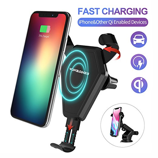 Fast Wireless Car Charger iPhone X,Wofalodata Optimal 7.5W Wireless Charging Air Vent Phone Holder Cradle for iPhone 8, iPhone 8 Plus, iPhone X-NO AC Adapter