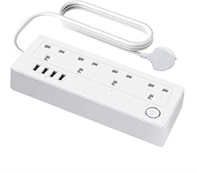 WiFi Smart Power Strip Work with Alexa Google Assistant SmartThings, WiFi Smart Plug Extension Lead Remote Control with 4 AC Outlets and 4 USB Ports
