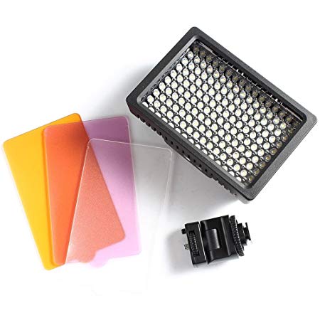 LED Digital Video Light of 160 LEDs 5600K Video Lighting Kit Includes Rotating Cold Shoe Mount and 3 Filters for Canon, Nikon, Sony, Pentax, Sigma, Fuji, Olympus, Panasonic, JVC, Samsung Cameras   Camcorders