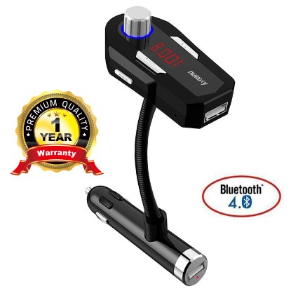 Car FM Transmitter, Nulaxy Wireless Bluetooth FM Transmitter Car Kit with 2.4A USB Car Charger for All Smartphones, Tablets, MP3 Players