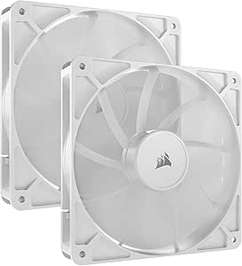 CORSAIR RS140 140mm PWM Fans – Daisy-Chain Connection – Low-Noise – Magnetic Dome Bearing – Dual Pack – White