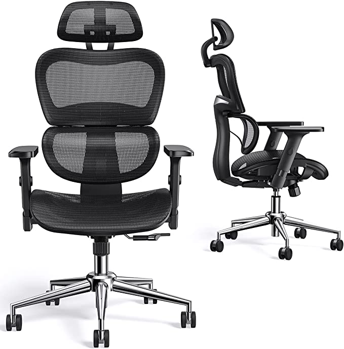 ErGear Office Chairs, Mesh Desk Chair with Adaptive Lumbar Support, Ergonomic Office Chair with Adjustable backrest Height and Headrest, High Back Computer Chair, Swivel Mesh Chair for Home Office