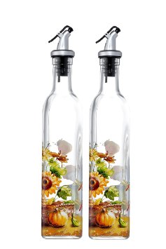 Olive Oil and Vinegar Dispenser - Oil and Vinegar Bottles Autumn Day Scarecrow Design- 2 Pack 16 Oz Cruets
