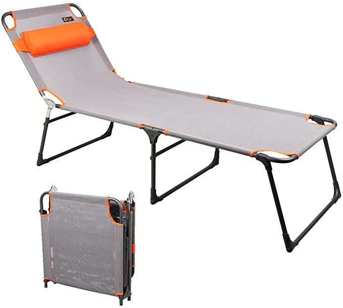 PORTAL Adjustable Folding Reclining Lounger Beach Bed Cot, Grey, Set Up Size: 76" (L) X 25" (W) X 15.75" (H)