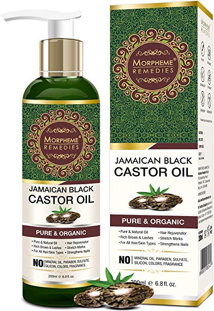 Morpheme Remedies Jamaican Organic Black Castor Oil - Pure Oil For Stronger Hair, Skin & Nails - No Mineral Oil & Silicones - 200mL