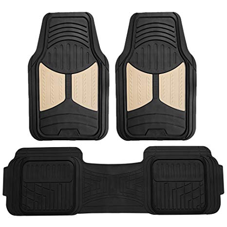 FH Group F11513 Car Floor Mats (3 pcs) Heavy Duty Rubber Floor Mats All-Weather Full Set Mats w, Universally Designed to fit All Trucks, Cars, SUVs, and Other Automobiles- Beige/Black