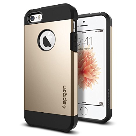 iPhone SE Case, Spigen® [Tough Armor] EXTREME Protection [Champagne Gold] Rugged Slim Dual Layer Protective Case for Apple iPhone 5 / 5s / iPhone SE (2016) - 041CS20252