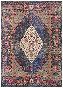 Rivet Distressed Color Medallion Rug, 5' x 7'8", Navy